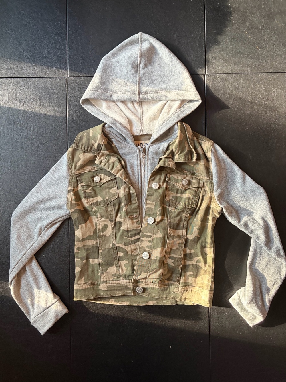 Vintage Wallflower Camo Hooded Denim Jacket